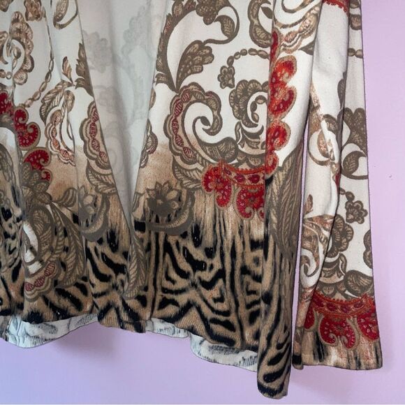 Chico's Size M Cardigan Boho Paisley Animal Print Open Front - Picture 3 of 7